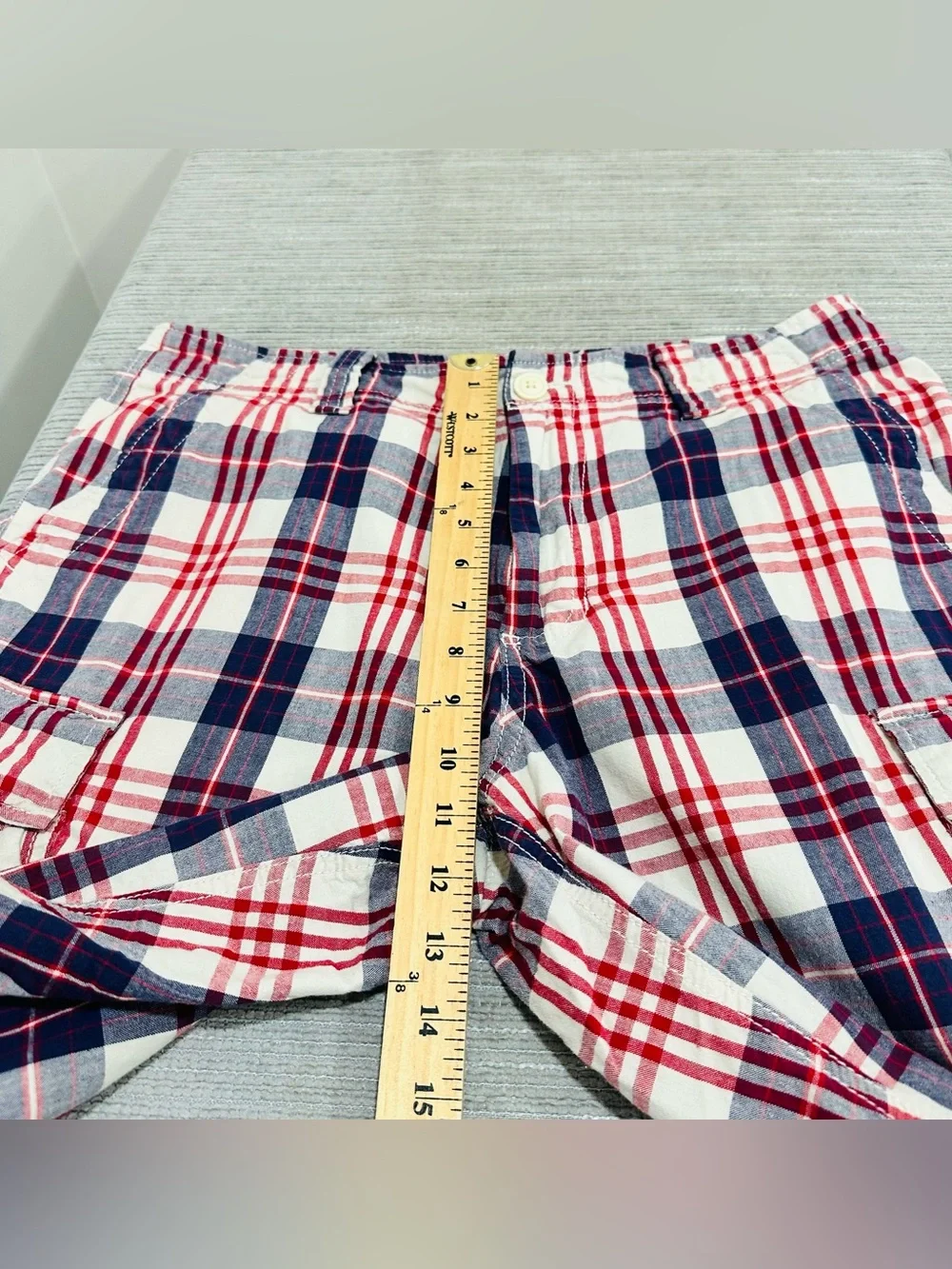 Vintage Polo Jeans Co Ralph Lauren Cargo Shorts Mens 34‎ Blue Red Tartan Plaid